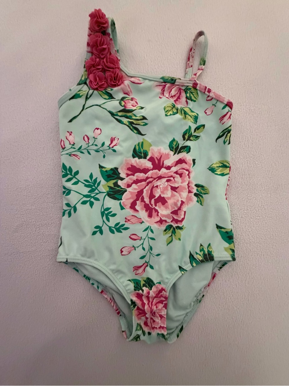 Gymboree Time for Tea Green and Pink Floral Swimsuit